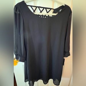 Heart Soul 3/4 Sleeve Black Shift Dress